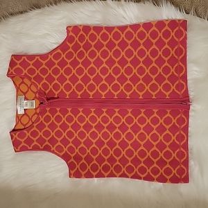 Susan Bristol pink & gold circle geometric 100% wool vest zip front Medium EUC …